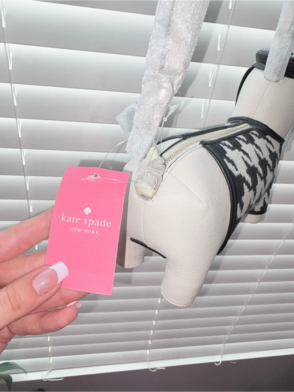 kate spade Black and White Houndstooth Dog-Shaped Crossbody Bag
